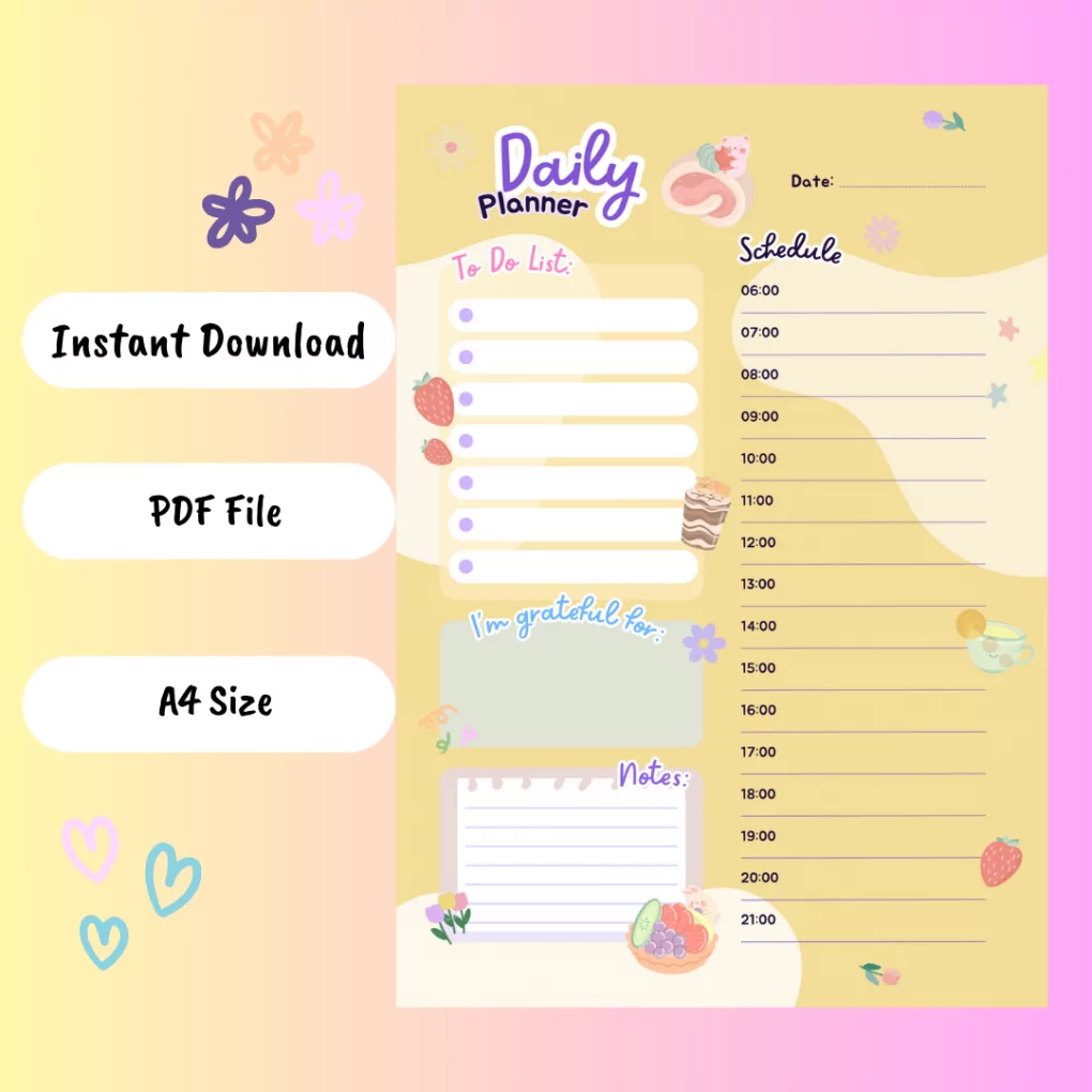 Cute Daily Planner | Student Daily Planner | Study Tracker | Instant download | Cute Planner | PDF File