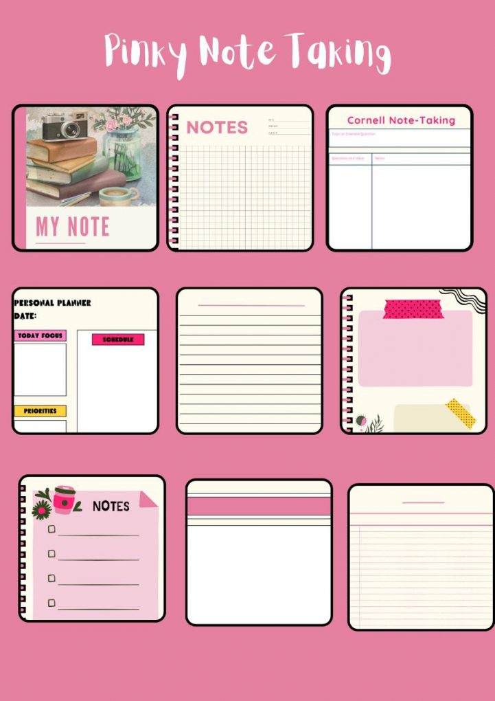 Pinky Style Note Taking Sheets (10in1)