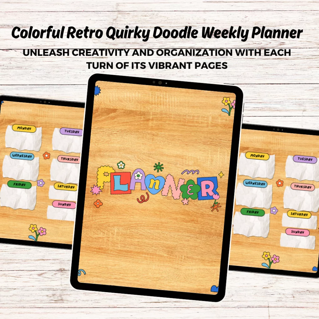 Colorful Retro Quirky Doodle Weekly Planner | Ipad | Student | Android | Tablet | Canva | Planner | Digital Planner