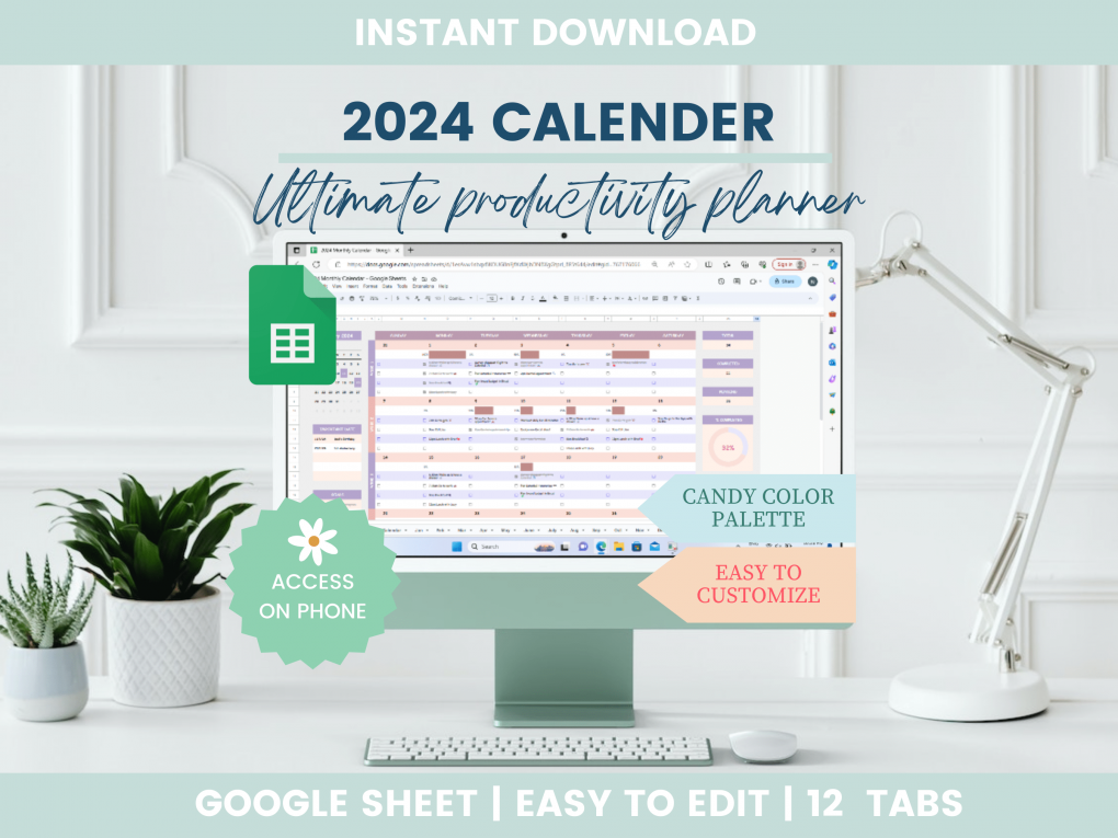 2024 Monthly Calendar Spreadsheet Google Sheets Task Planner