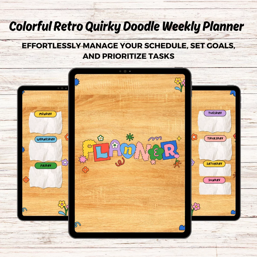 Colorful Retro Quirky Doodle Weekly Planner | Ipad | Student | Android | Tablet | Canva | Planner | Digital Planner