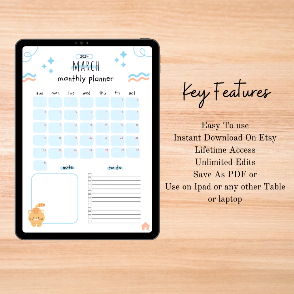 2024 Monthly Planner Complete 1 year Planner | ipad | Good Notes | Digital Planner | 2024 Calendar | Notes | To do List