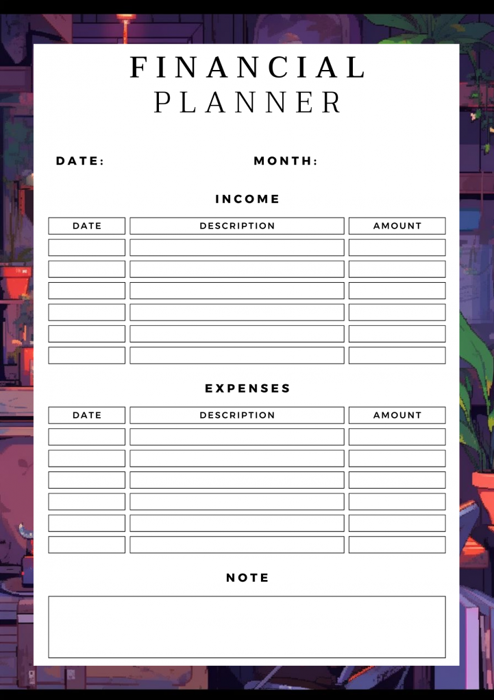 Minimalist Anime Pixel Journal Planner 2024