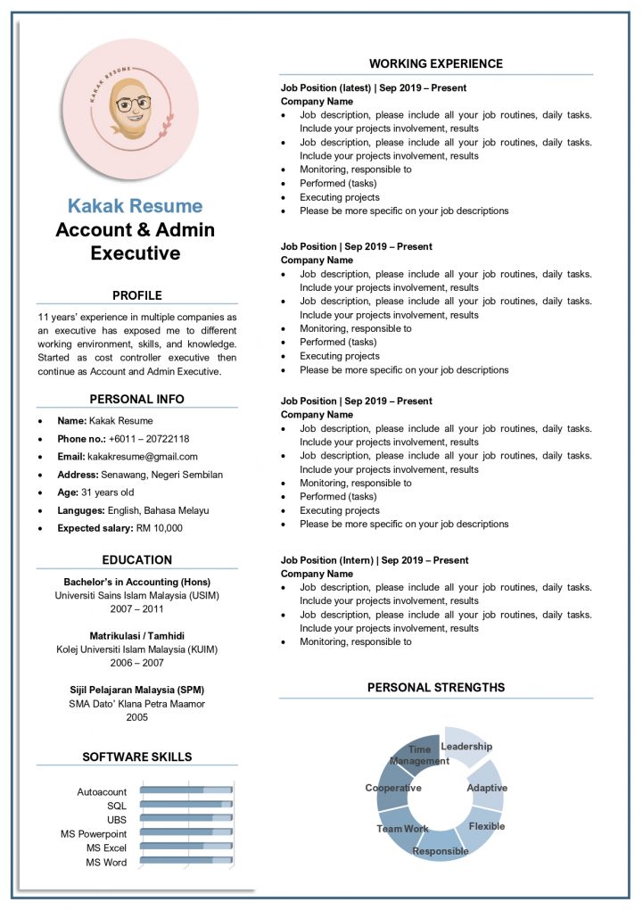 Template Resume Murah : KR01-1-PAGE-BLUE