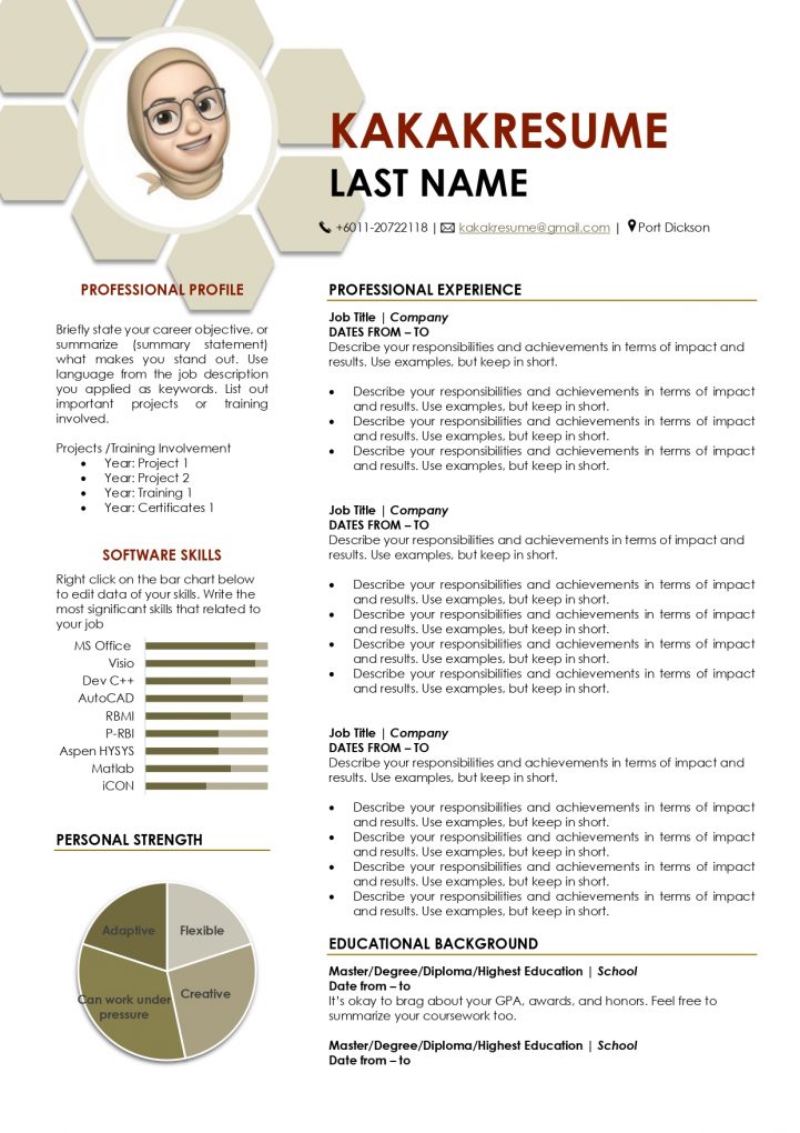 Template Resume Murah : KR08 2 PAGES - HONEYCOMB DUSTY BROWN