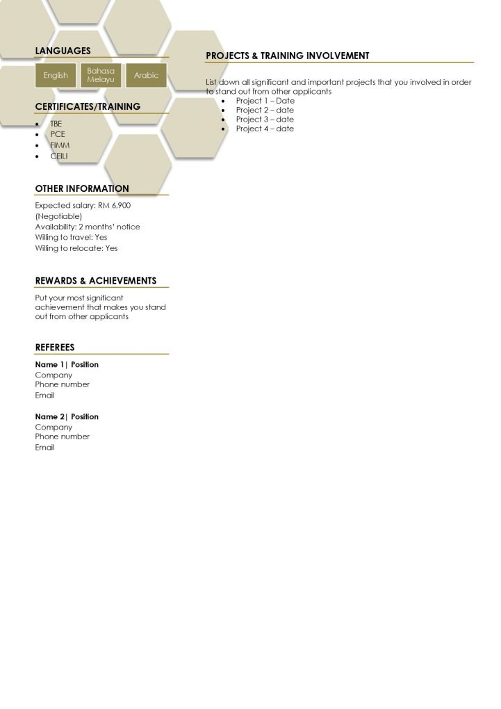 Template Resume Murah : KR08 2 PAGES - HONEYCOMB DUSTY BROWN