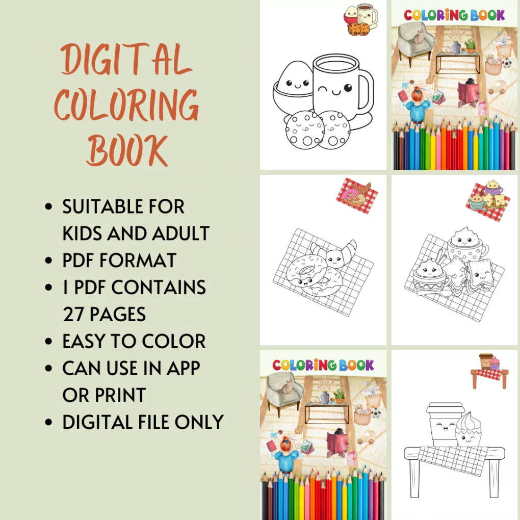 KAWAII Coloring E-Book with Sample| Buku Mewarna Digital| KAWAII