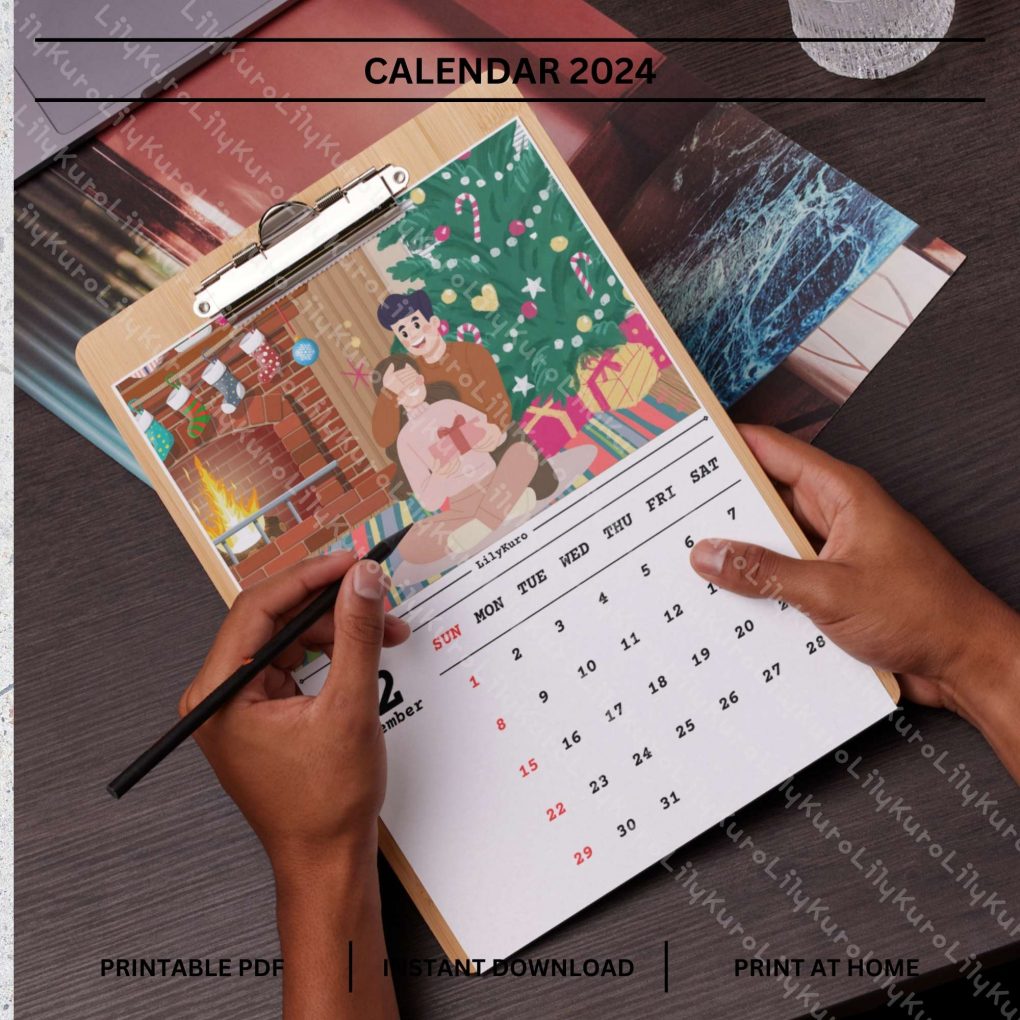 Monthly Calendar 2024, Simple And Romance Calendar, Printable Calendar, Digital Calendar, A4 - Portrait Oriented