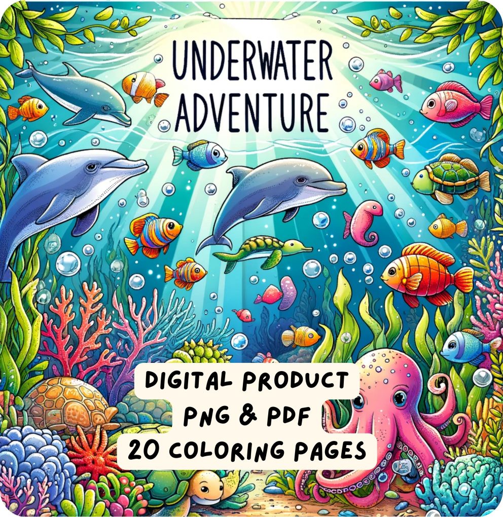 UNDERWATER ADVENTURE - Coloring Pages/Book for Kids & Adult Stress Relief Relaxing Activity - Buku Warna