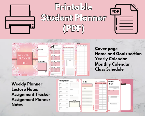 Printable Student Planner PDF ( Assignment Tracker, Assignment planner)