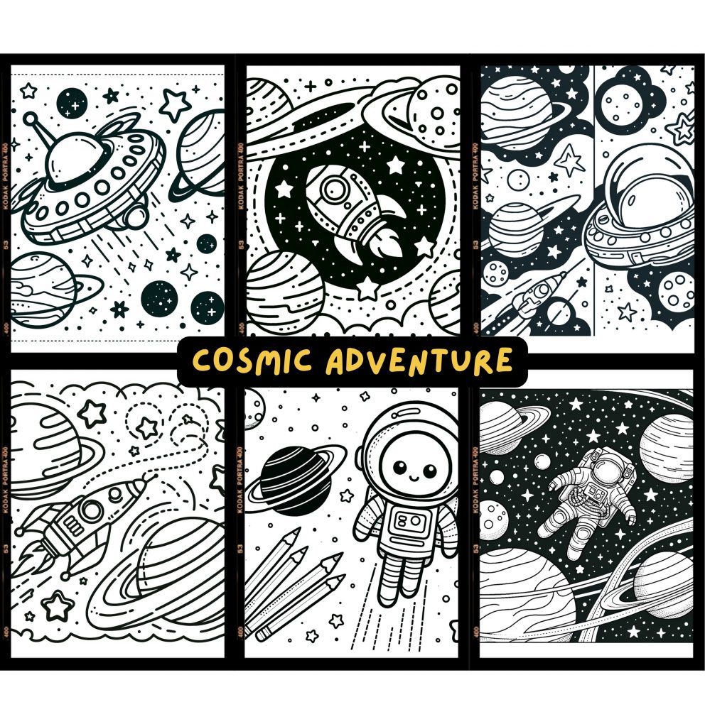 COSMIC ADVENTURE - Coloring Pages/Book for Kids & Adult Stress Relief Relaxing Activity - Buku Warna