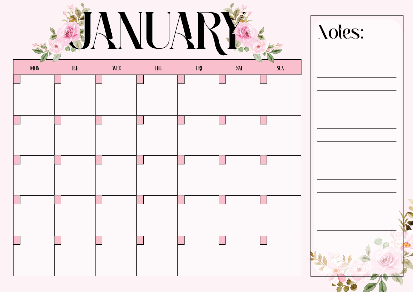 Pink Floral Calendar
