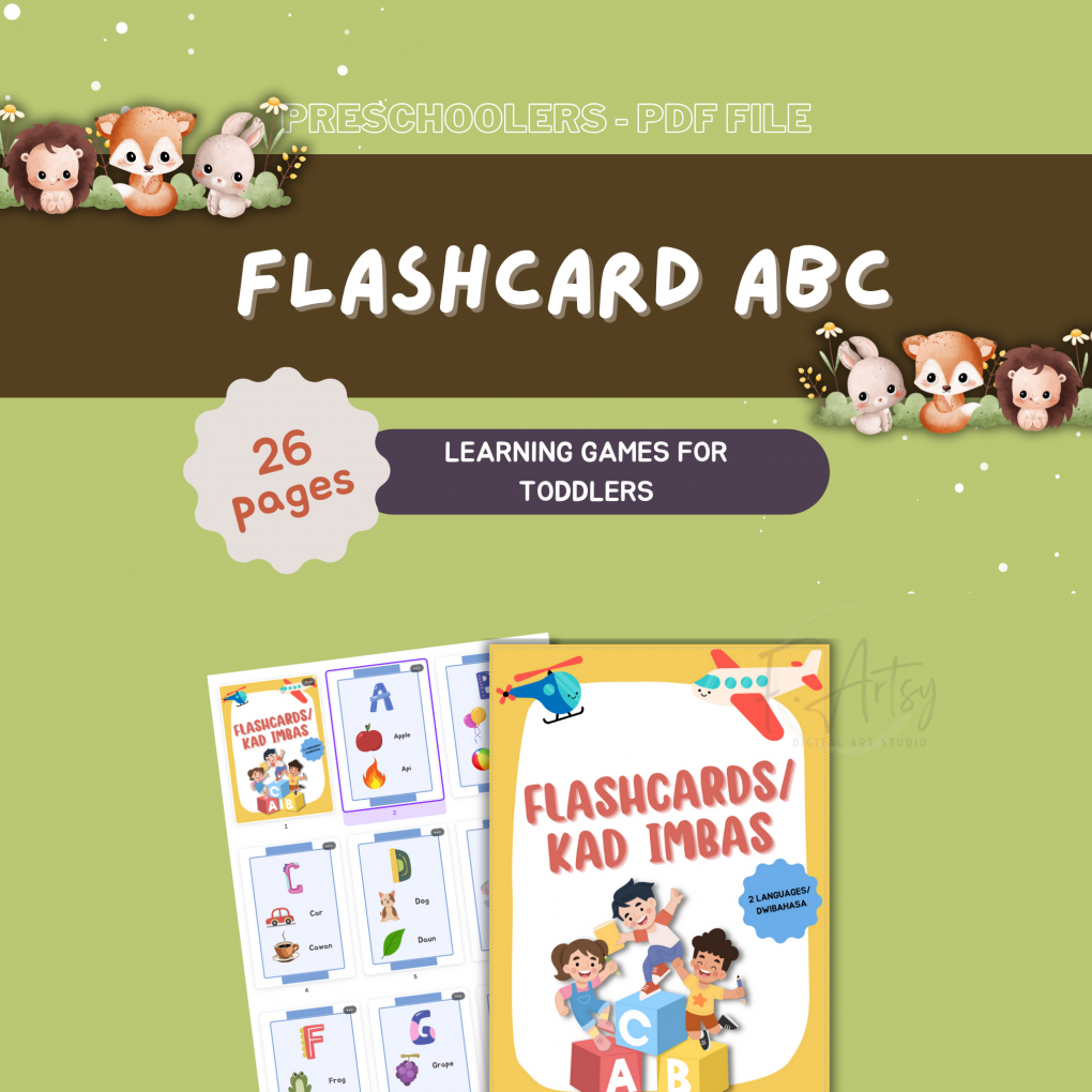 Flashcard Alphabet for Toddlers | Interactive Learning Card | Cue Card for Young Learner | Dual Language Study Card | Alphabet Prompt Card