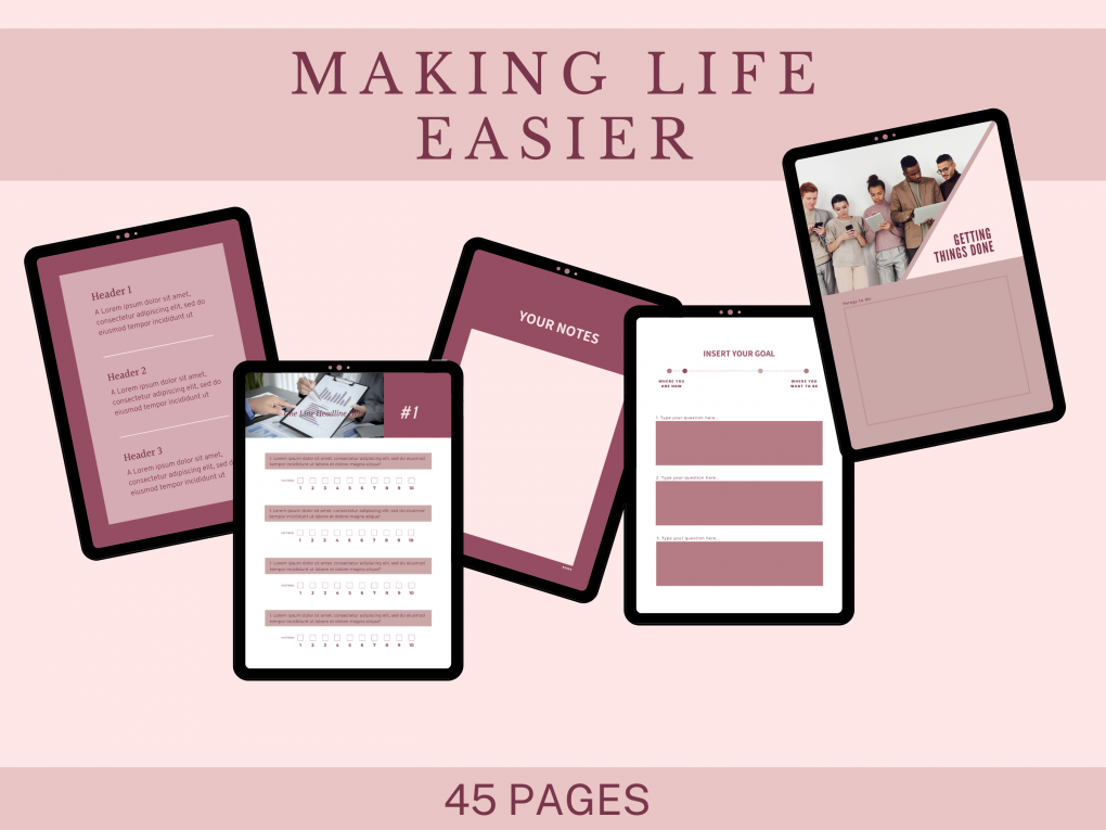 Editable Pink Student Planner | 45 Page Ebook Template for Organization and Business | Customizable Canva Design | Task Ebook Template