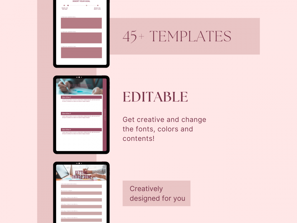 Editable Pink Student Planner | 45 Page Ebook Template for Organization and Business | Customizable Canva Design | Task Ebook Template
