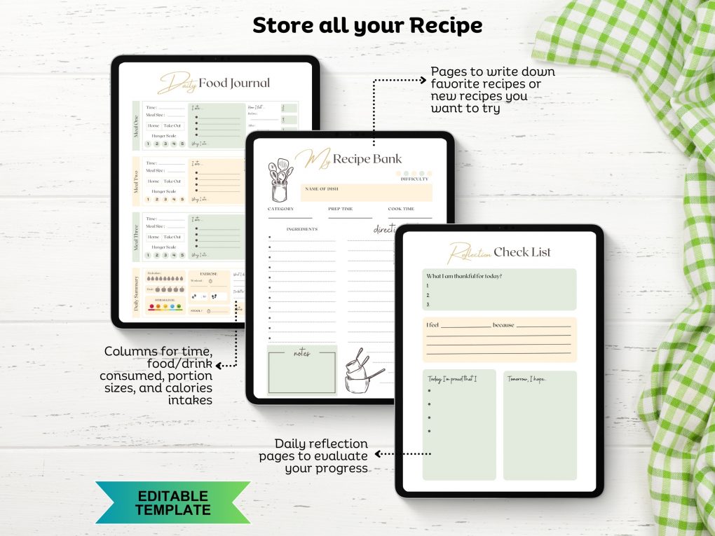 Meal Planner Printable, Weekly Food Diary, Editable Meal Tracker, Food Journal, Menu Plan & Prep, BONUS Grocery List! Diet, Fitness, Health