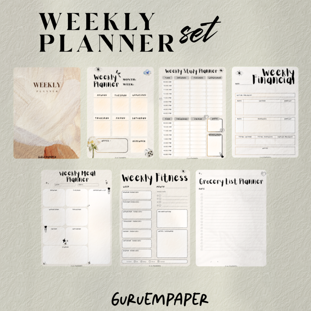 Weekly Planner Set PDF (downloadable and printable) by gureumpaper