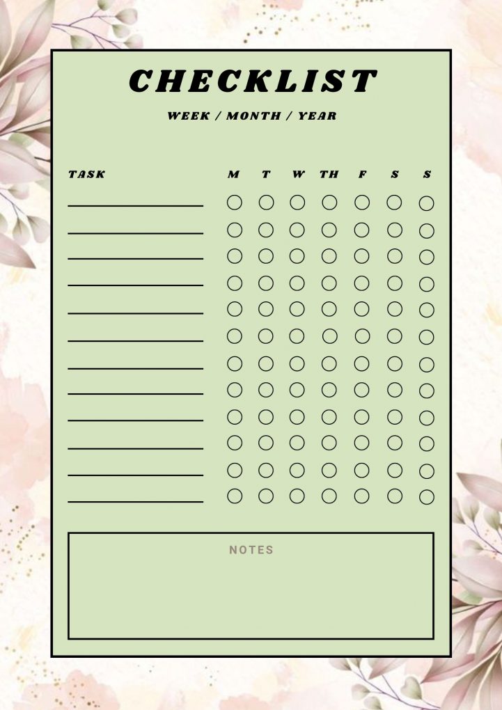 EDITABLE TEMPLATES FOR CHECKLIST, TABLE, WORKSHEET, GOAL AND TASK
