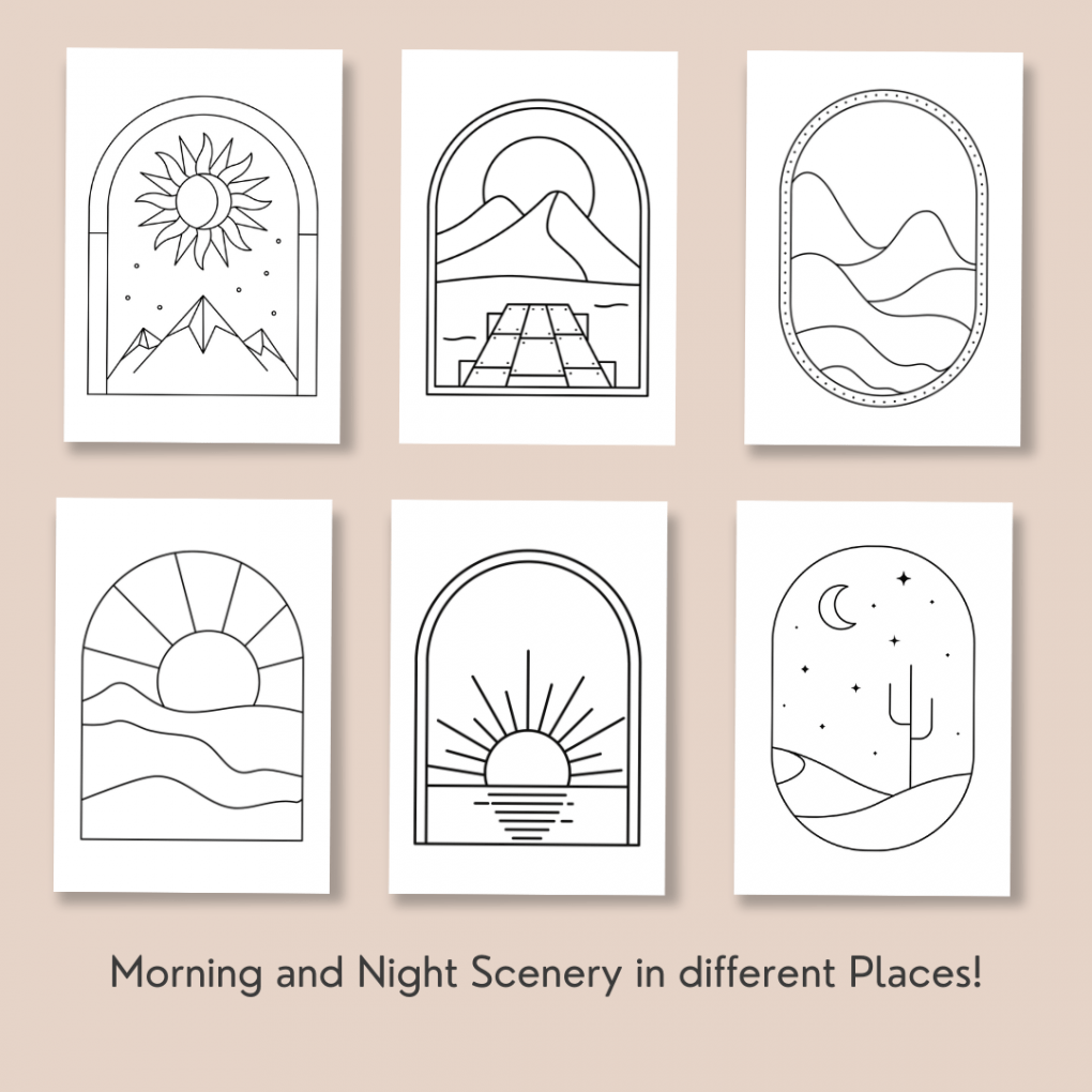 Aesthetic & Minimalist Scenery Illustration Coloring pages For Adults